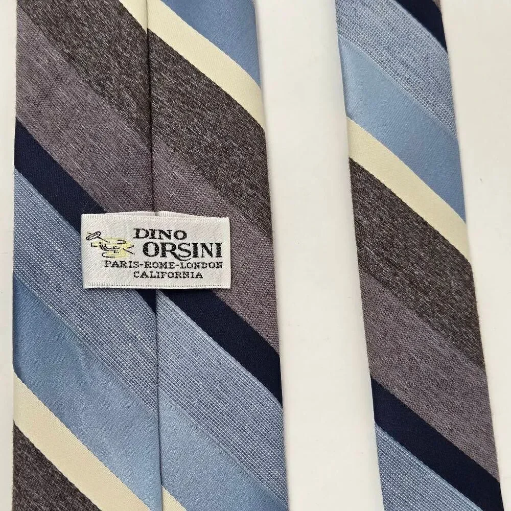 DINO ORSINI POLYESTER TIE BLUE GRAY HEATHER STRIPE VINTAGE 70'S SATIN 3